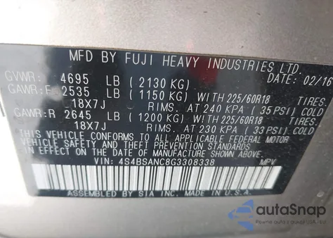 2016 Subaru Outback 2.5I Limited z USA, uszkodzony, nr VIN 4S4BSANC8G3308338